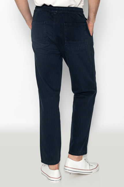 Straight Tapered Cotton Pants - Navy