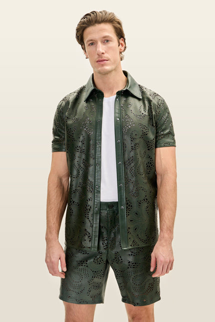 Cut-out Laser Leather Shirt - Green