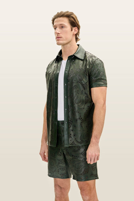 Cut-out Laser Leather Shirt - Green