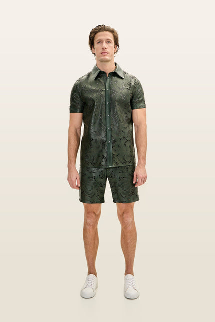 Cut-out Laser Leather Shirt - Green