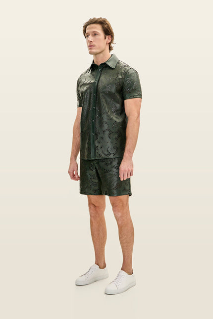 Cut-out Laser Leather Shirt - Green