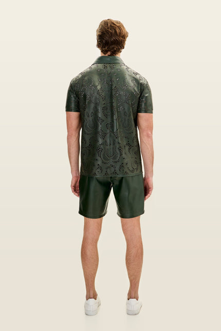 Cut-Out Leather Shorts - Olive