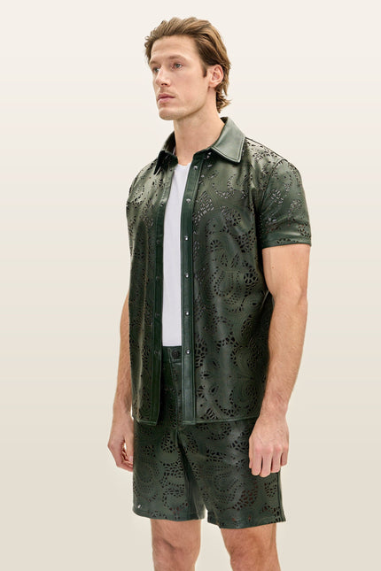 Cut-Out Leather Shorts - Olive