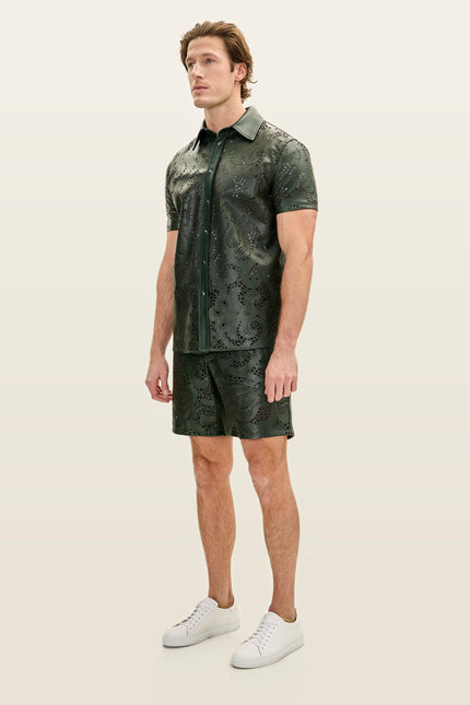 Cut-Out Leather Shorts - Olive