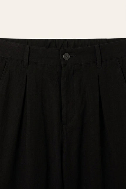 Breezy Relaxed Pleated Trousers - Black - Detail