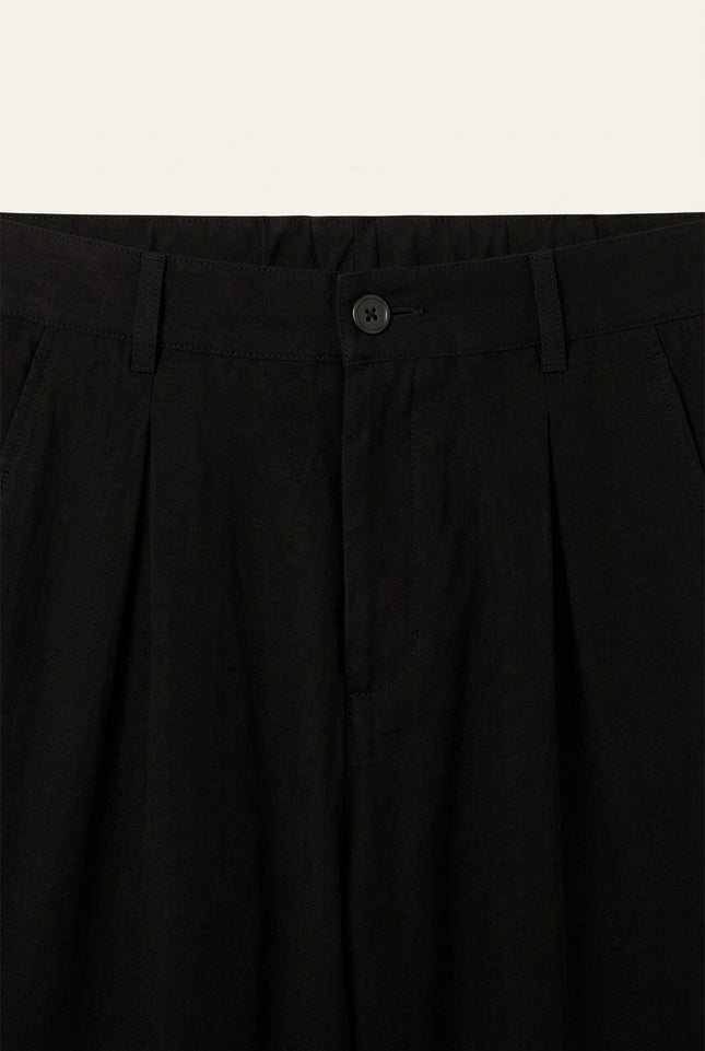 Breezy Relaxed Pleated Trousers - Black - Detail