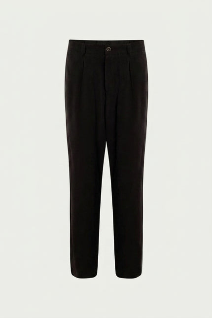 Breezy Relaxed Pleated Trousers - Black - Front