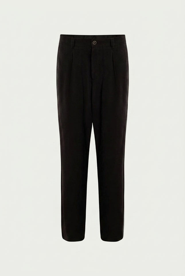 Breezy Relaxed Pleated Trousers - Black - Front