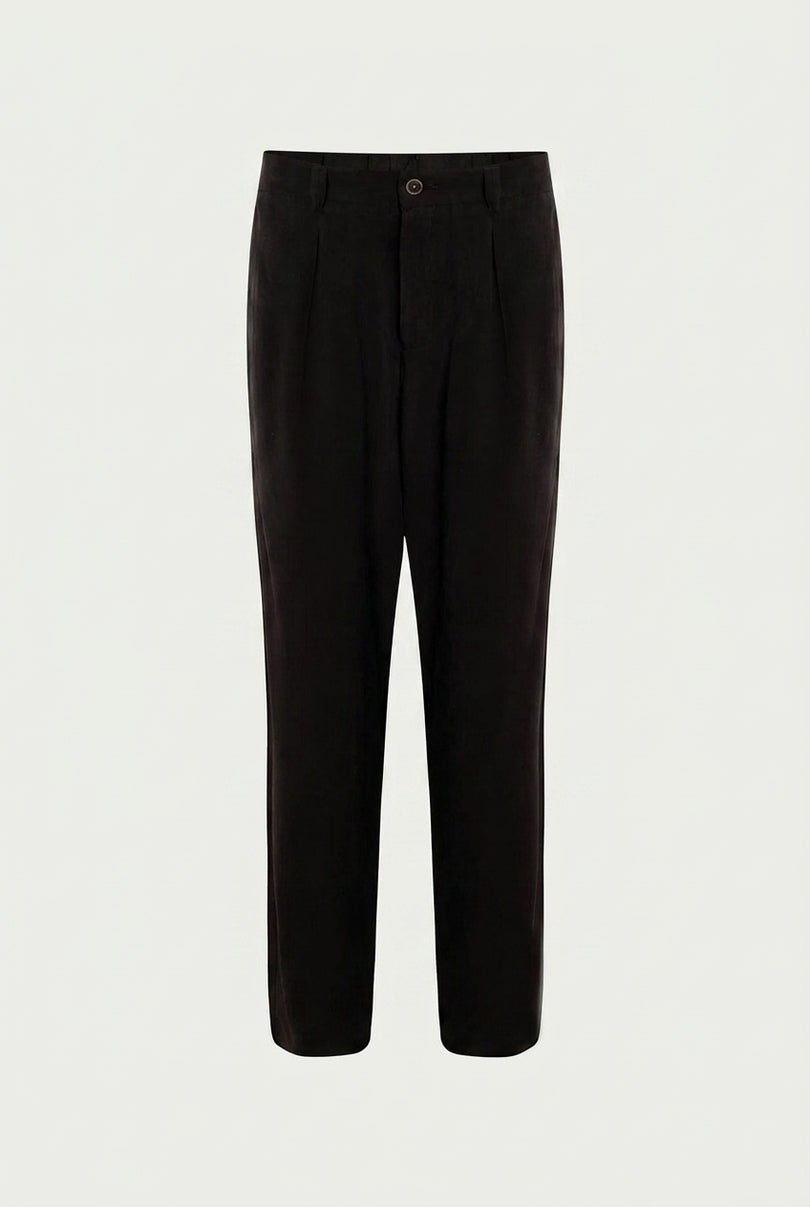 Breezy Relaxed Pleated Trousers - Black - Front