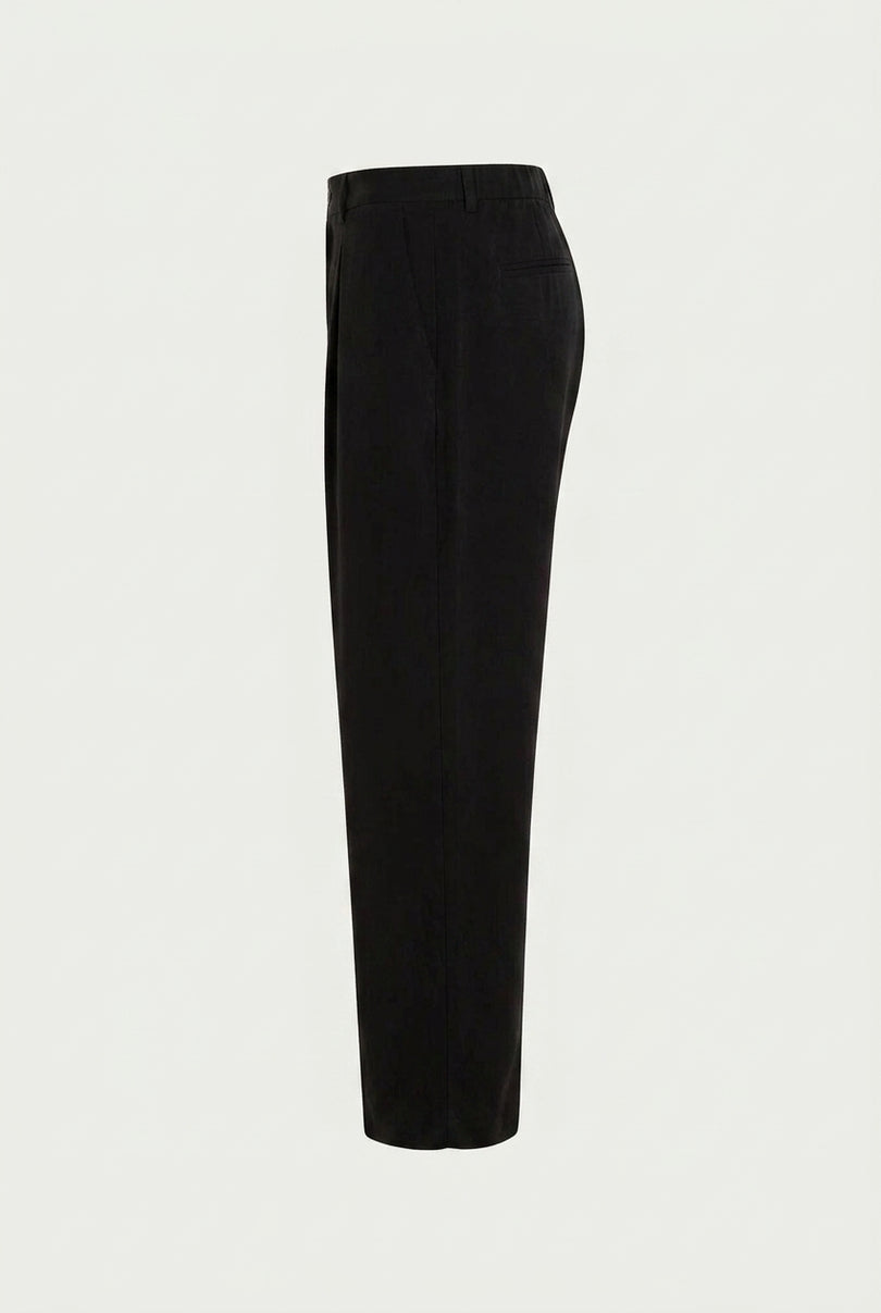 Breezy Relaxed Pleated Trousers - Black - Side
