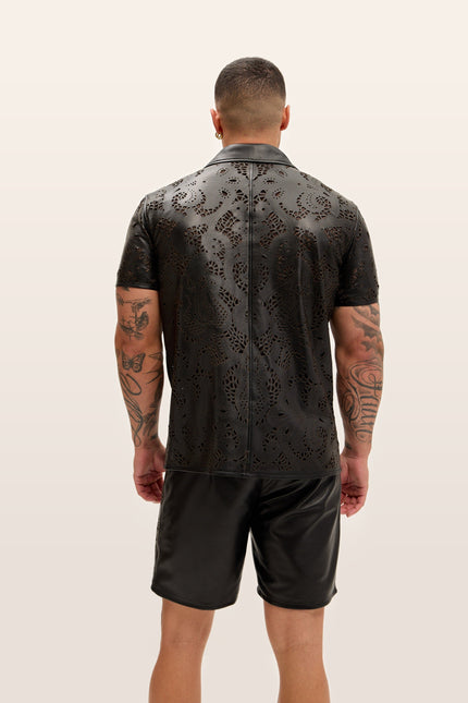 Cut-out Laser Leather Shirt - Black