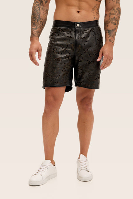 Cut-Out Leather Shorts - Black