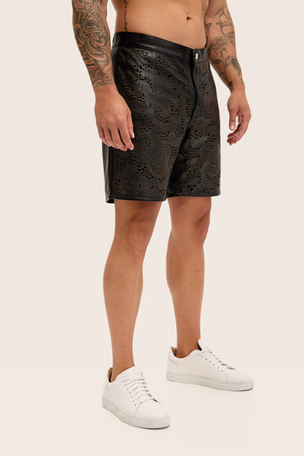 Cut-Out Leather Shorts - Black