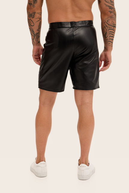 Cut-Out Leather Shorts - Black