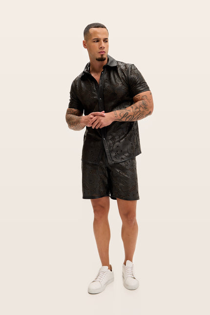 Cut-Out Leather Shorts - Black