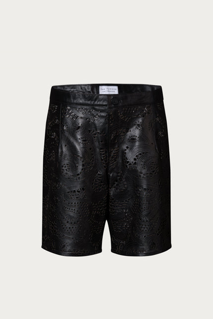 Cut-Out Leather Shorts - Black
