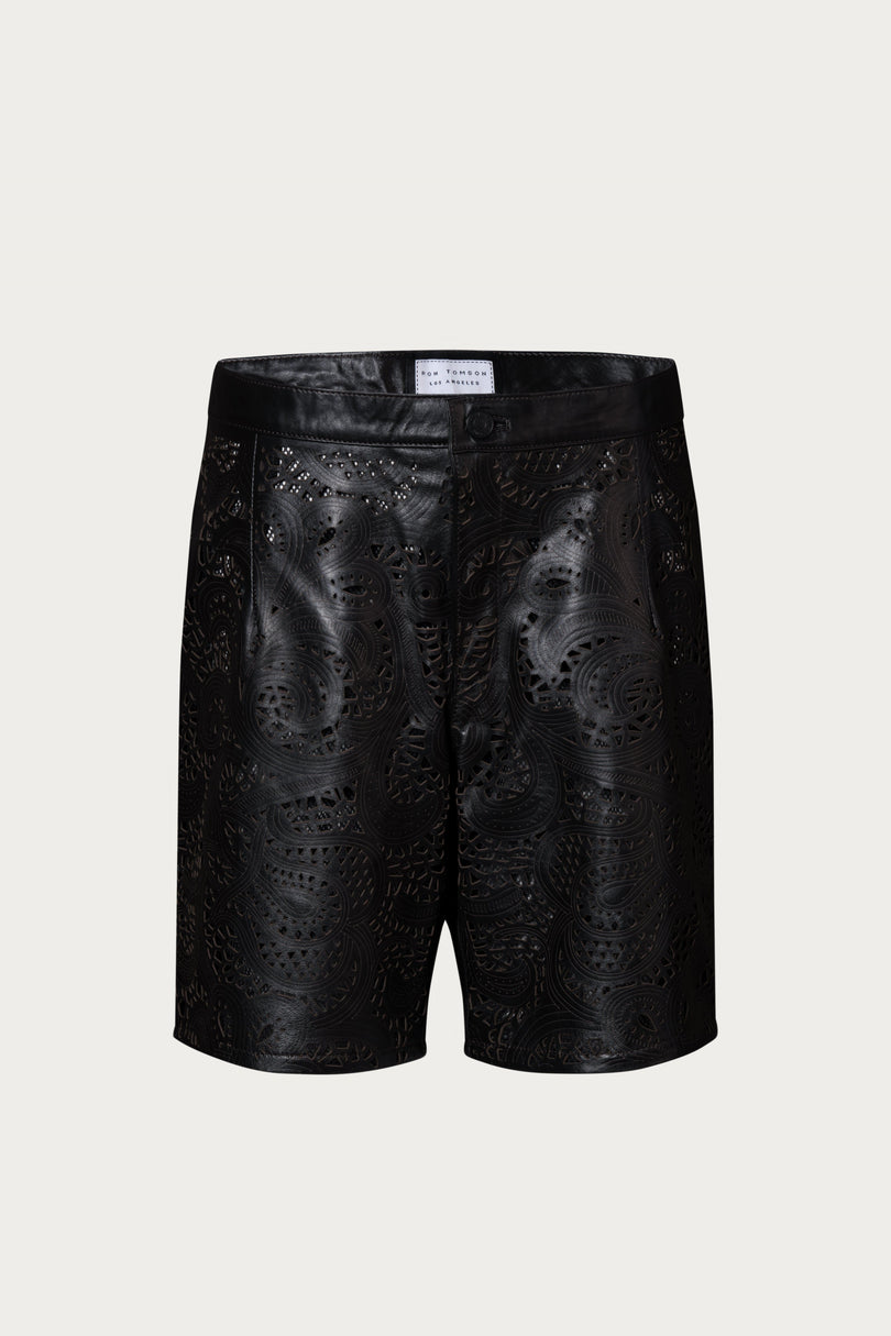 Cut-Out Leather Shorts - Black