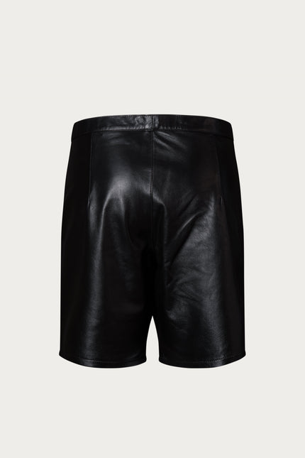 Cut-Out Leather Shorts - Black