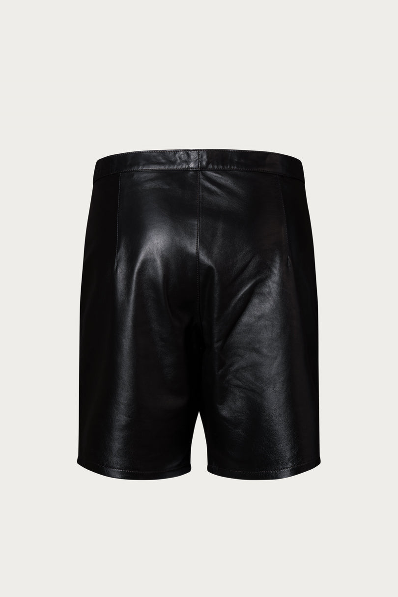 Cut-Out Leather Shorts - Black