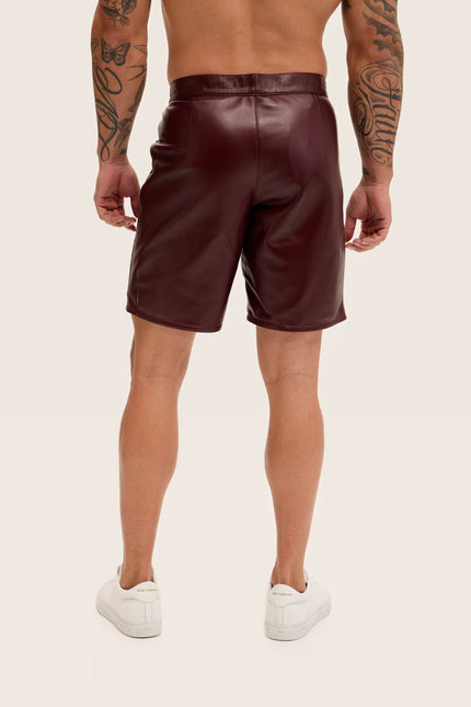 Cut-Out Leather Shorts - Wine