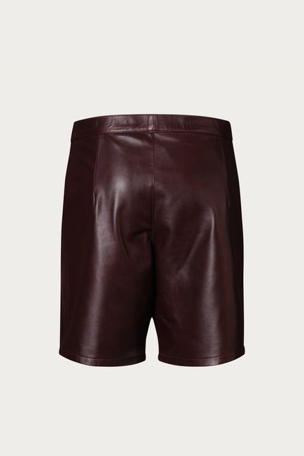 Cut-Out Leather Shorts - Wine