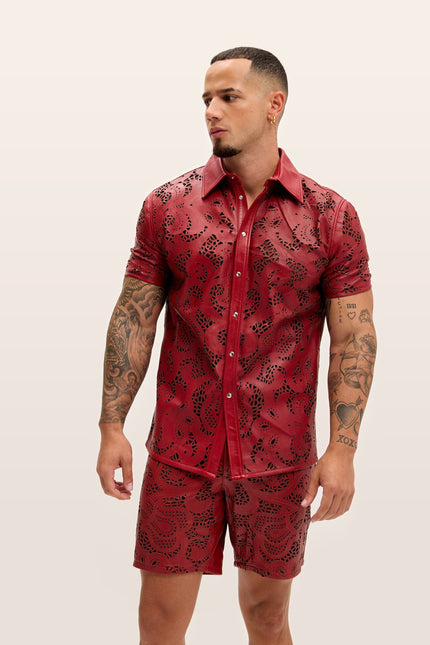 Cut-out Laser Leather Shirt - Red