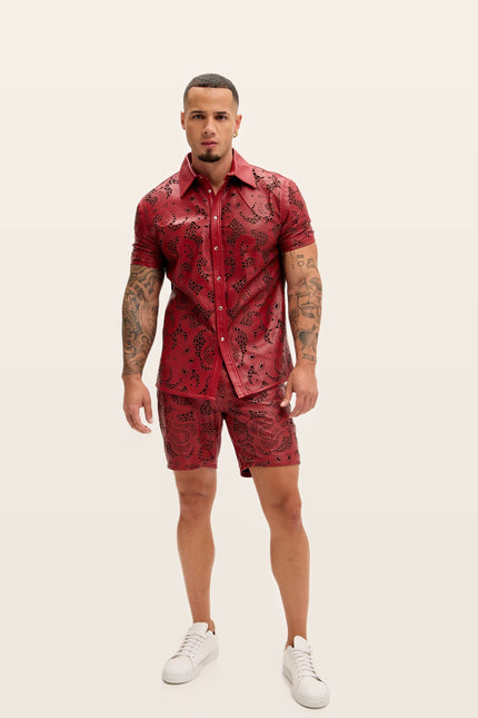 Cut-out Laser Leather Shirt - Red