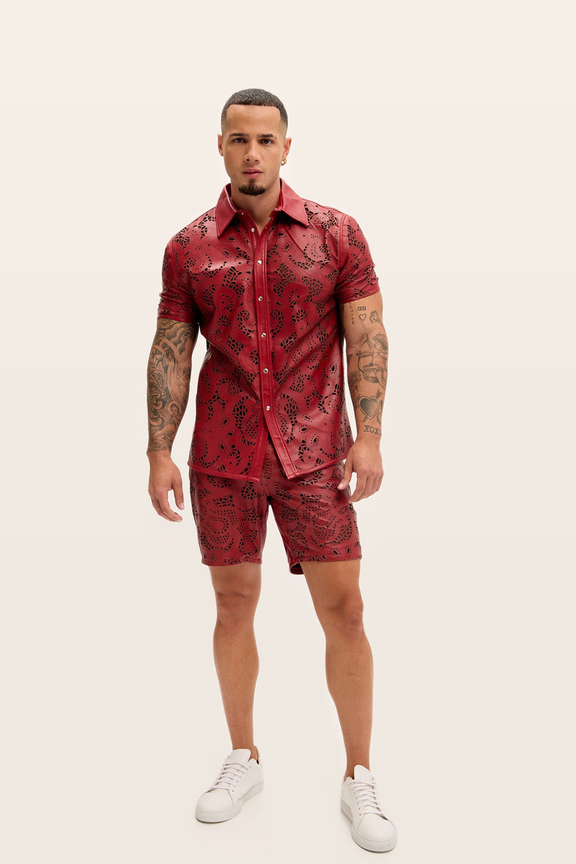 Cut-out Laser Leather Shirt - Red