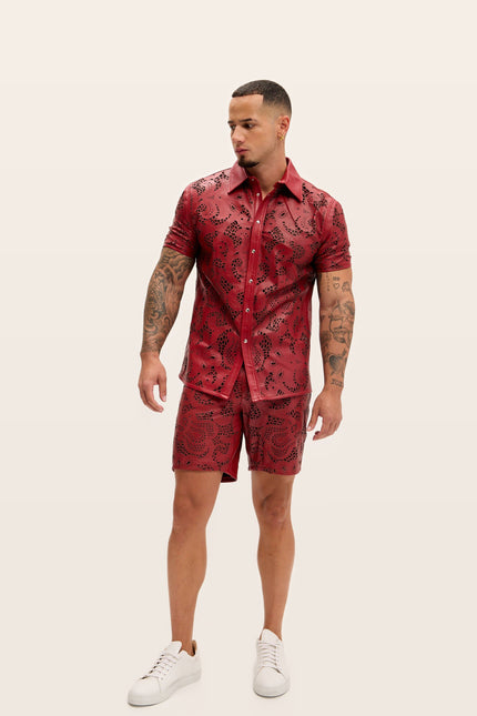 Cut-out Laser Leather Shirt - Red