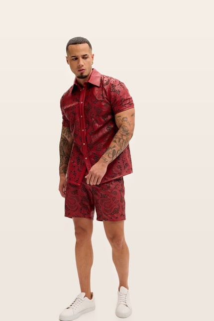 Cut-out Laser Leather Shirt - Red