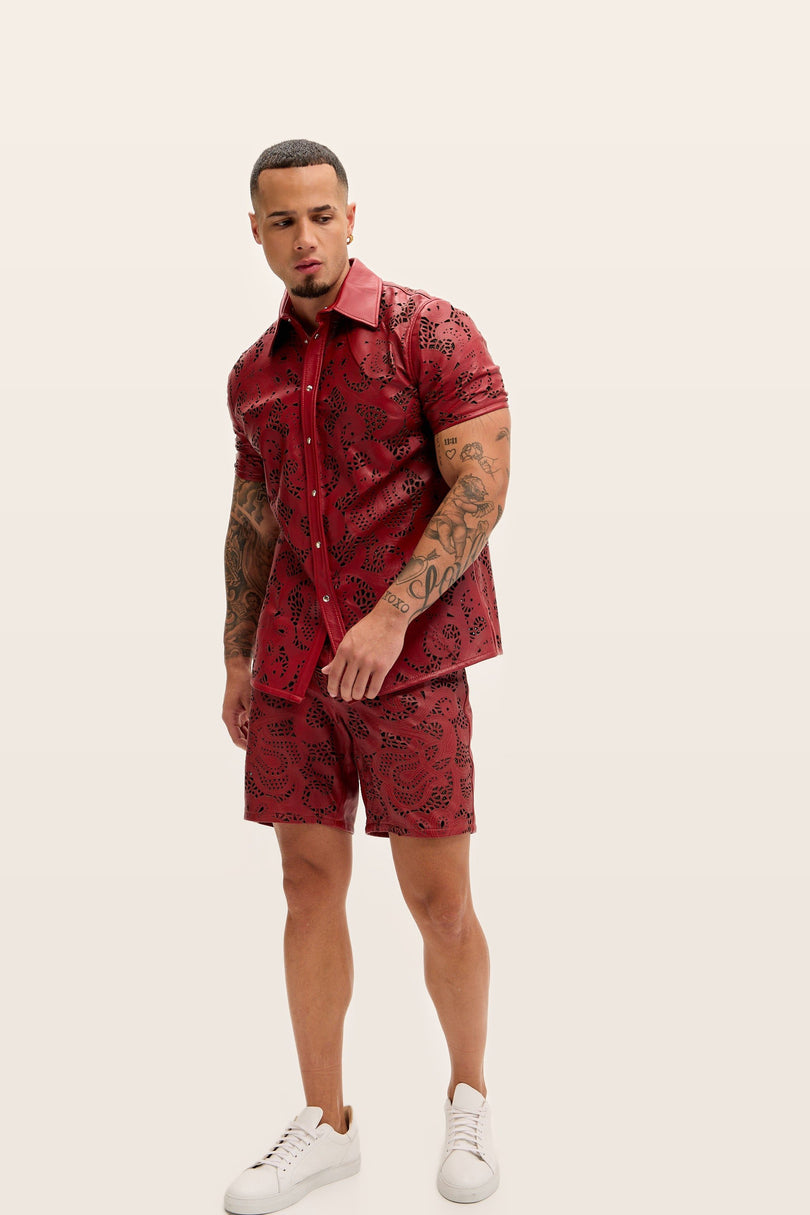Cut-out Laser Leather Shirt - Red