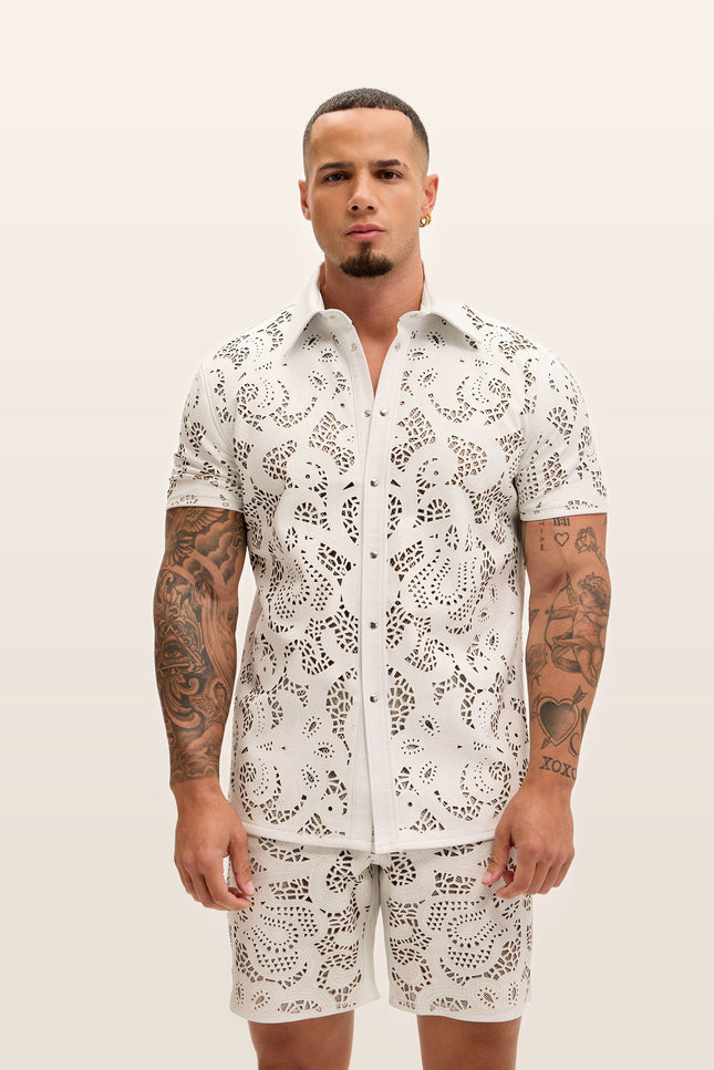 Cut-out Laser Leather Shirt - White