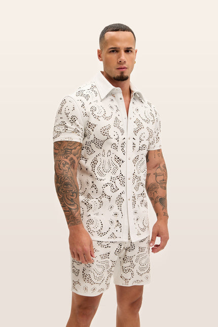 Cut-out Laser Leather Shirt - White