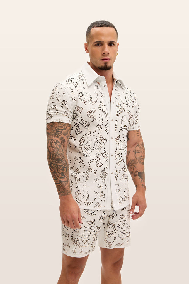 Cut-out Laser Leather Shirt - White