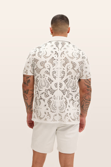 Cut-out Laser Leather Shirt - White