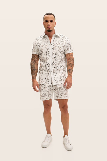 Cut-out Laser Leather Shirt - White
