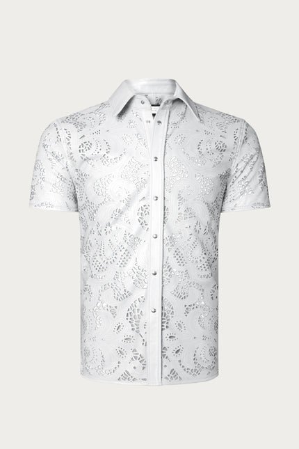 Cut-out Laser Leather Shirt - White