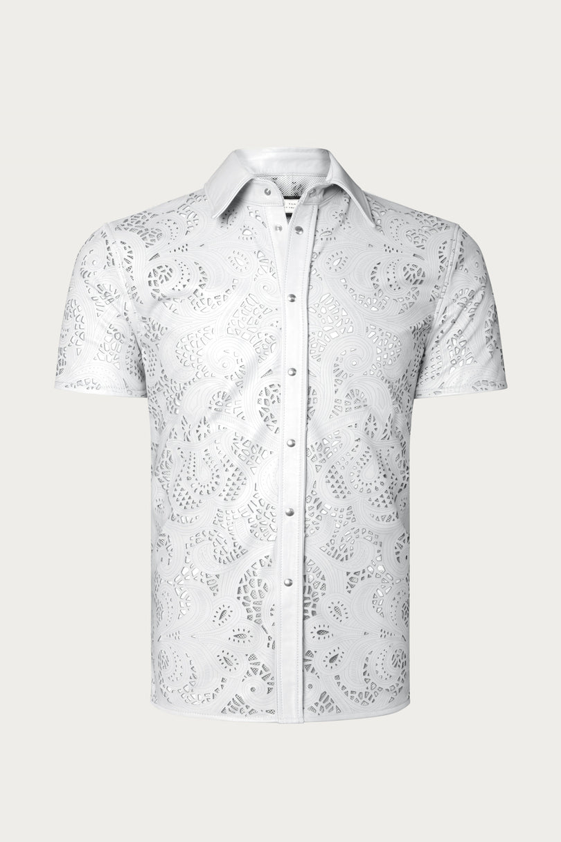 Cut-out Laser Leather Shirt - White