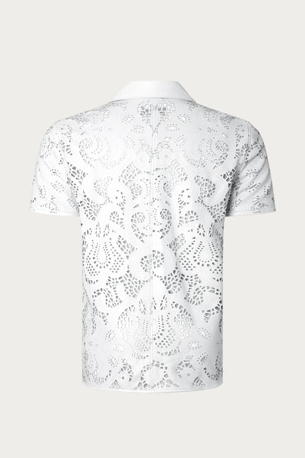 Cut-out Laser Leather Shirt - White