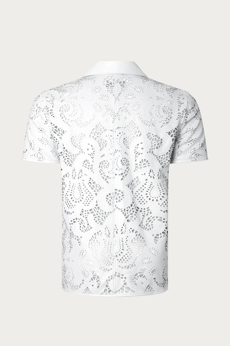 Cut-out Laser Leather Shirt - White