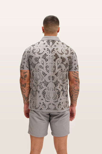 Cut-out Laser Leather Shirt - Grey