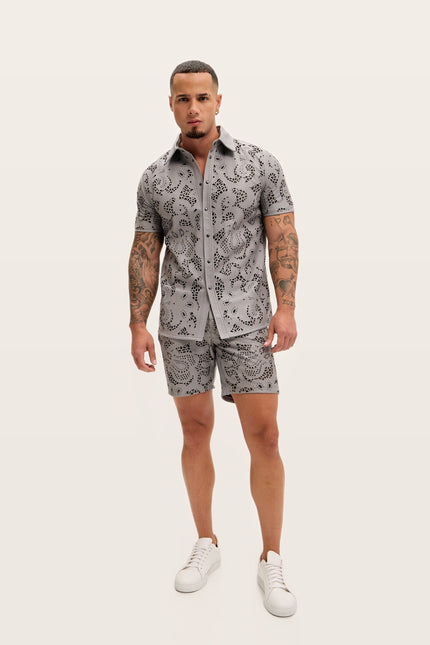 Cut-out Laser Leather Shirt - Grey