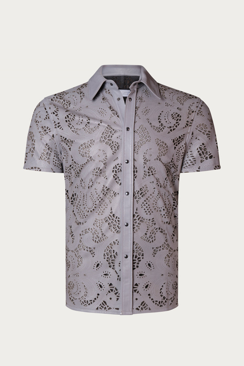 Cut-out Laser Leather Shirt - Grey