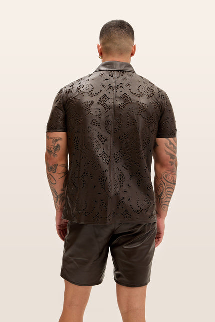 Cut-out Laser Leather Shirt - Dark Brown
