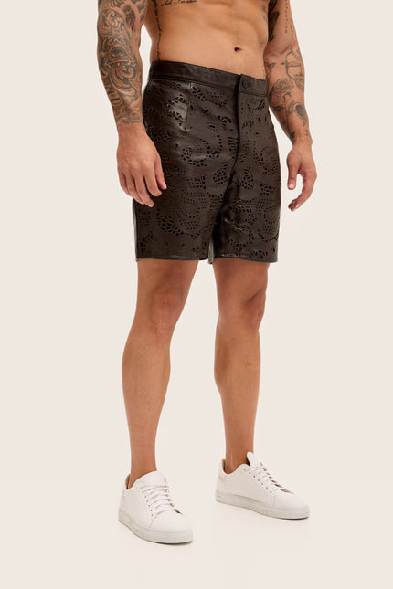 Cut-Out Leather Shorts - Dark Brown