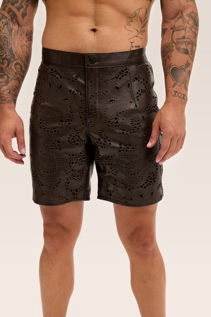 Cut-Out Leather Shorts - Dark Brown