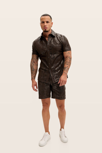 Cut-Out Leather Shorts - Dark Brown