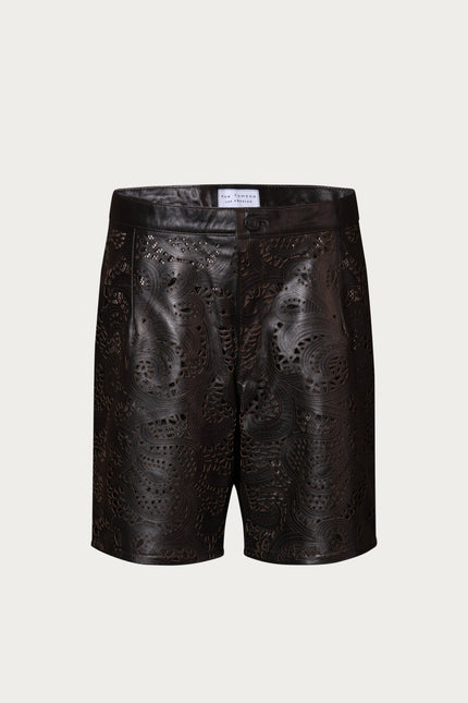 Cut-Out Leather Shorts - Dark Brown