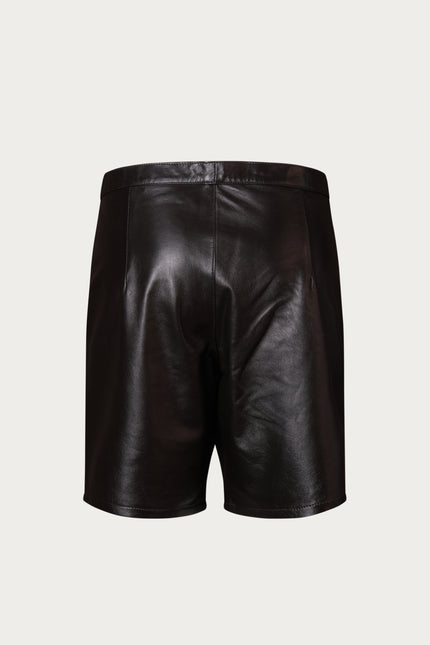 Cut-Out Leather Shorts - Dark Brown