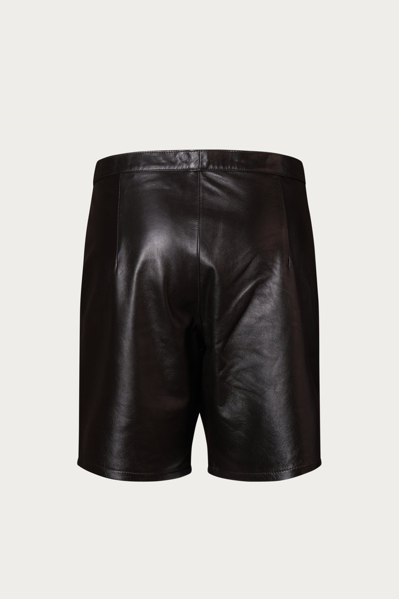 Cut-Out Leather Shorts - Dark Brown